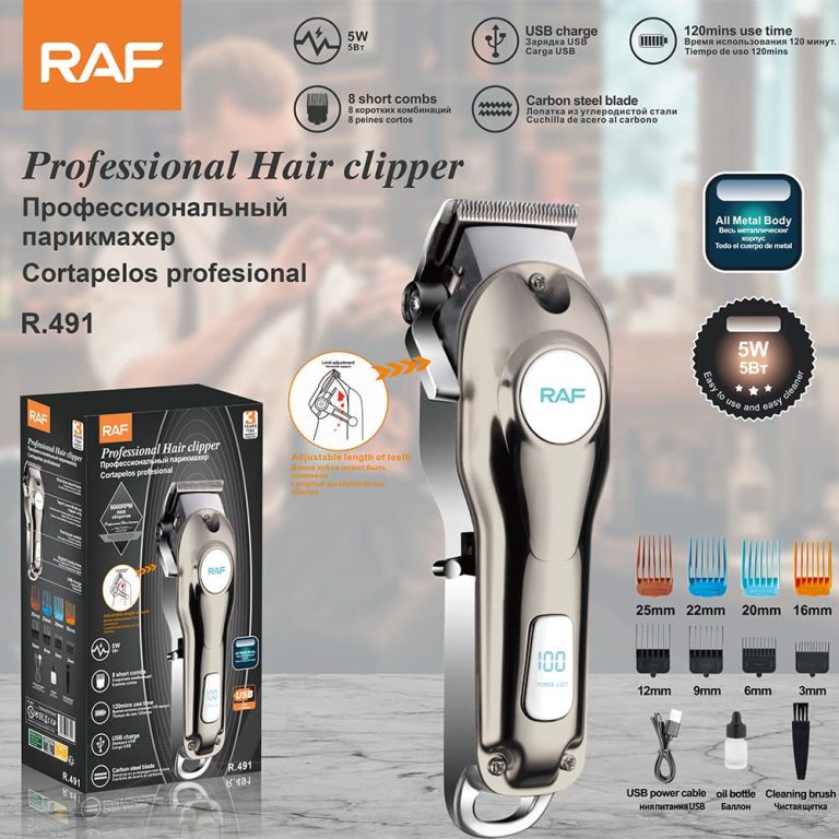 R.491 Professional Rechargeable Men Hair Clippers Home Haircut for Face Beard Body Nose Ear Trimmer