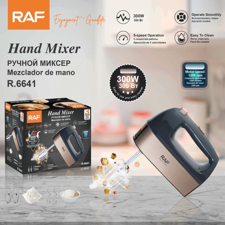 R.6641 300W Hand Mixer 5-Speed with Button Stainless Steel Attachments for New Design
