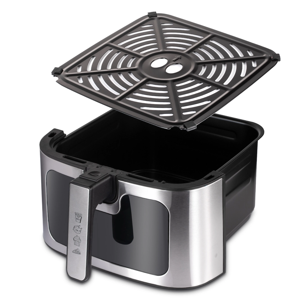 RAF 8L visual air fryer with PTFE-coated basket and stainless steel interior for importer material comparison