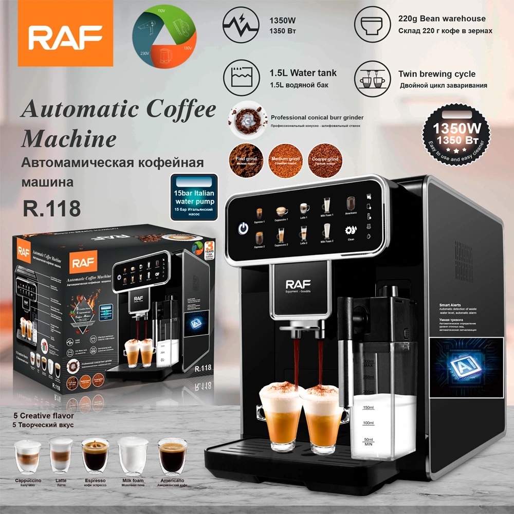 RAF R.118 smart automatic bean-to-cup coffee maker with built-in burr grinder for private label brands